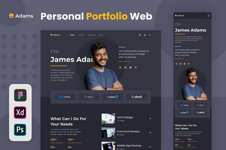 View Information about Adams Personal Portfolio Figma Website Template