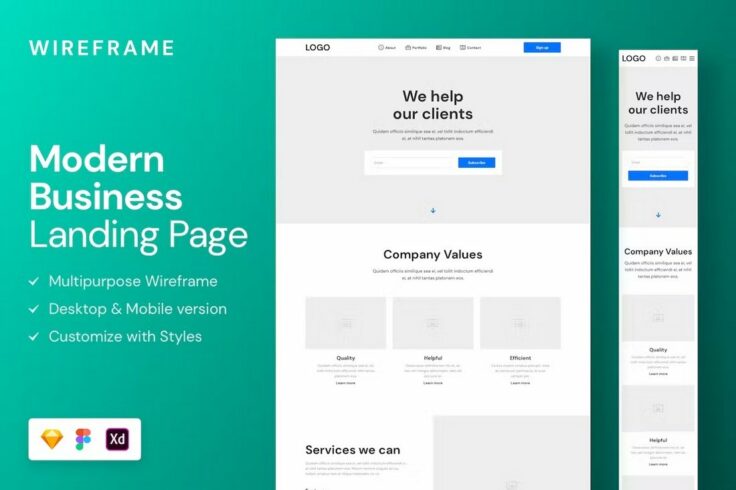 View Information about Business Landing Page Figma Wireframe Template