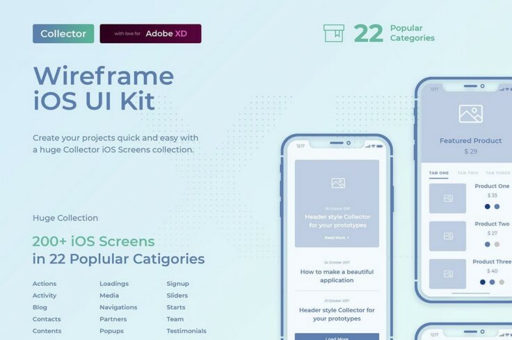 View Information about Collector iOS Wireframe UI Kit for Adobe XD