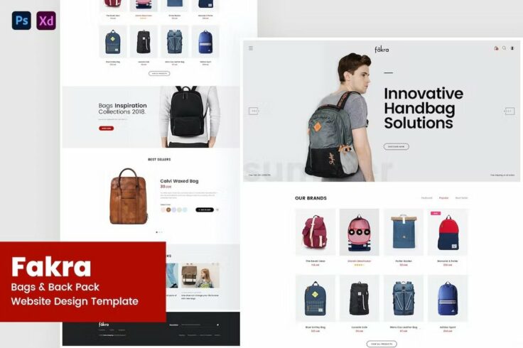 View Information about Fakra Bags & Backpack Store Adobe XD Website Template