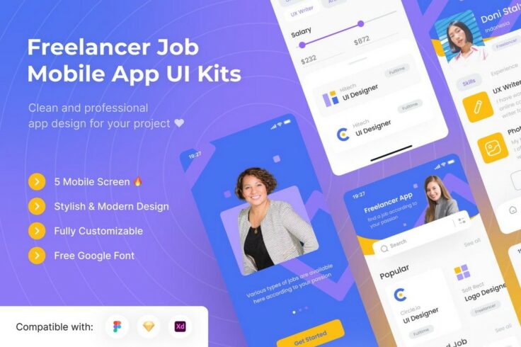 View Information about Freelancer Job Mobile App UI Kits Figma Template
