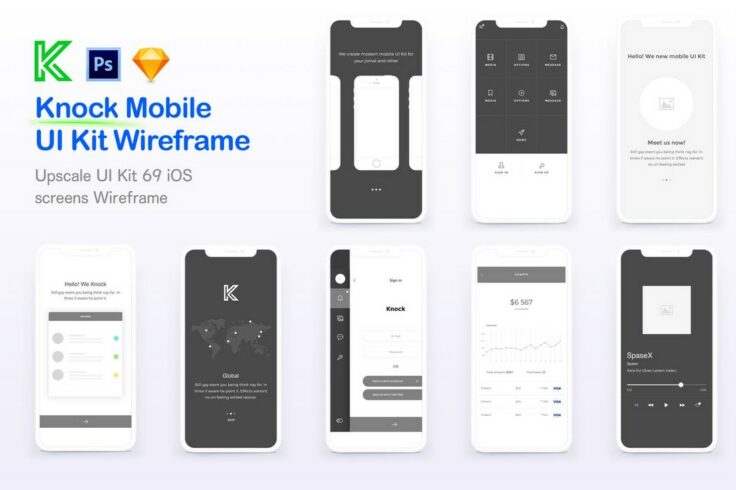 View Information about Knock Mobile UI Wireframe Kit for Sketch