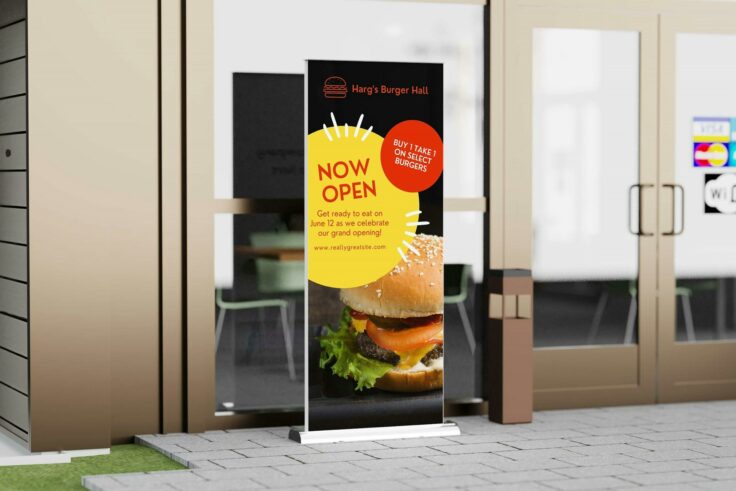 View Information about Rollup Banner in Front of Store Mockup