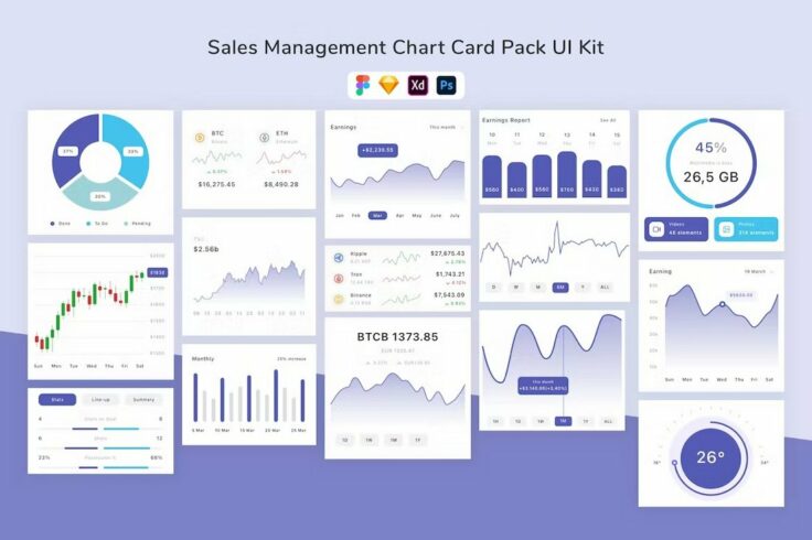 View Information about Sales Management Chart Cards Sketch UI Kit