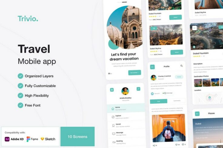 View Information about Trivio Tour & Travel Mobile App Sketch UI Kit