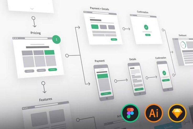 View Information about UX Flowchart Cards Figma Wireframe Templates