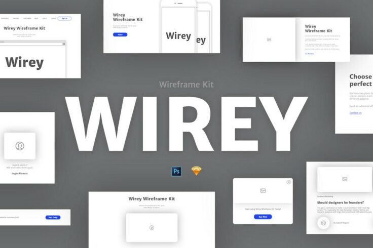 View Information about Wirey Wireframe Kit Sketch & PSD Templates
